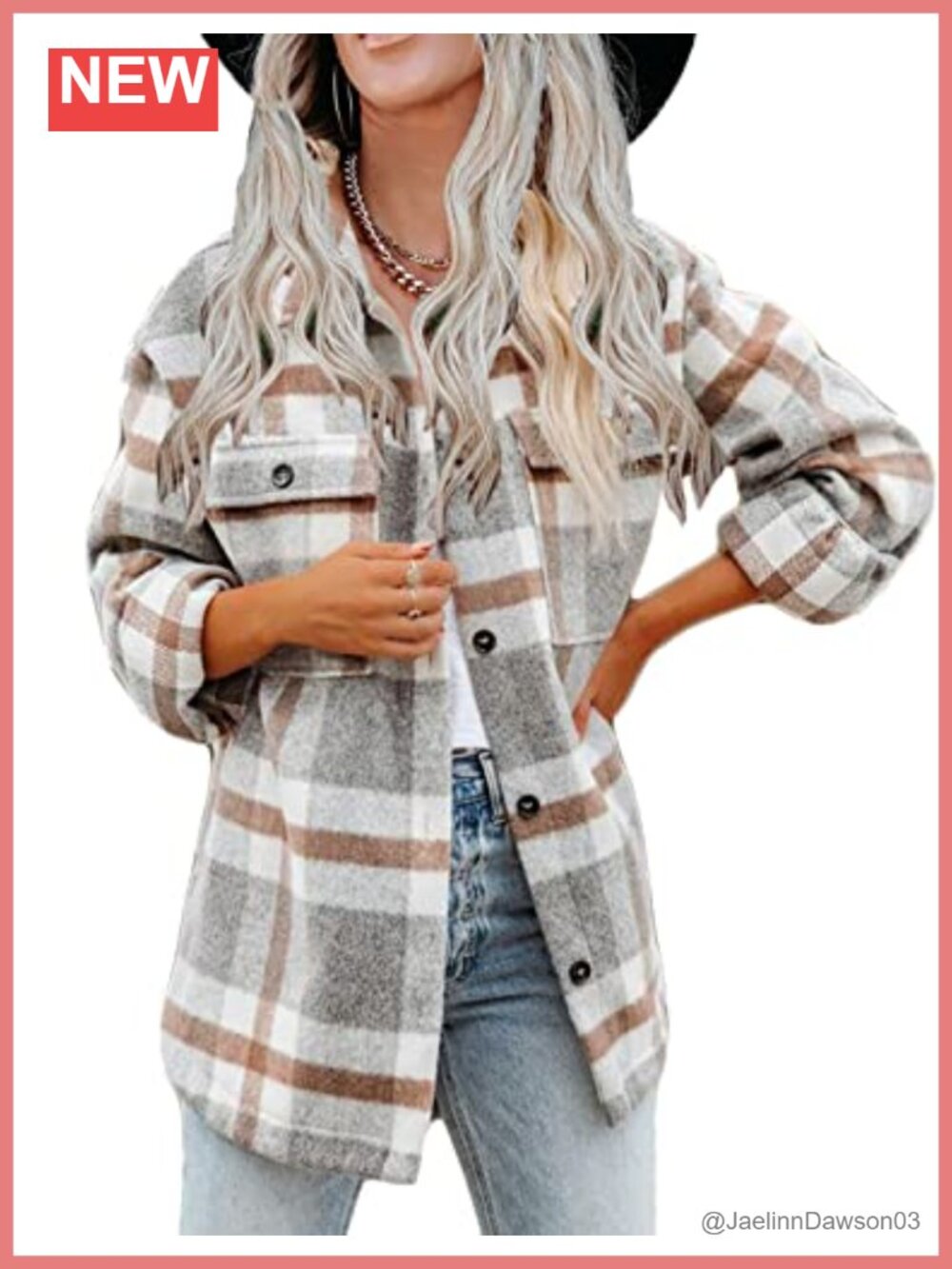 Wool Blend Plaid Flannel Button Down Shacket Jacket